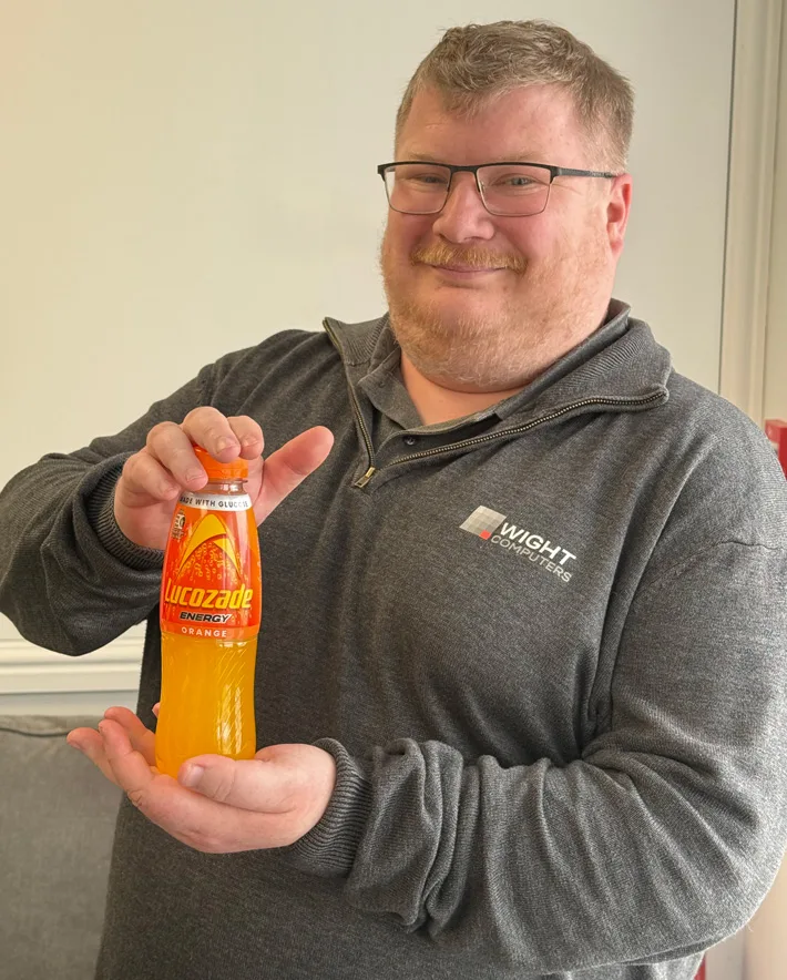 Lee with Lucozade